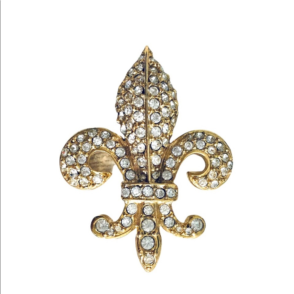 Joan Rivers Fleur De Lis Brooch Clear Swarovski Austrian Crystals Pave Set CZs
